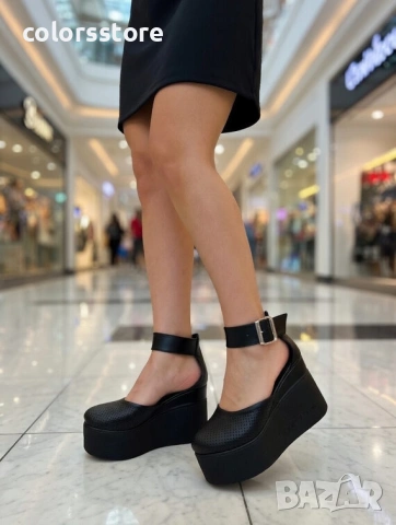 Сандали на платформа - черна кожа - SM160 