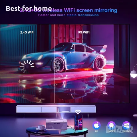 Проектор с Wifi и Bluetooth, вграден 1080P Bluetooth проектор, 18000 лумена, снимка 5 - Плейъри, домашно кино, прожектори - 55833050