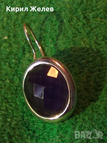 АР ДЕКО СРЕБЪРНА РЕТРО АРТ ОБЕЦА АНГЛИЯ СРЕБРО 925 с ГОЛЯМ ЮВЕЛИРНО ФАСЕТИРАН СИН КАМЪК 36409, снимка 2 - Обеци - 39637887