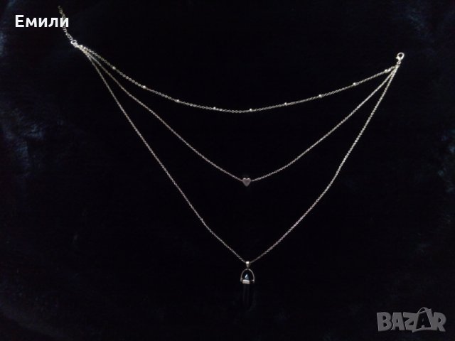 Колие със сърце и черен кристал, снимка 2 - Колиета, медальони, синджири - 31576695