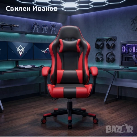 Ергономичен офис и геймърски червен стол – Максимален комфорт за гърба и врата, регулируем, снимка 5 - Столове - 54349577