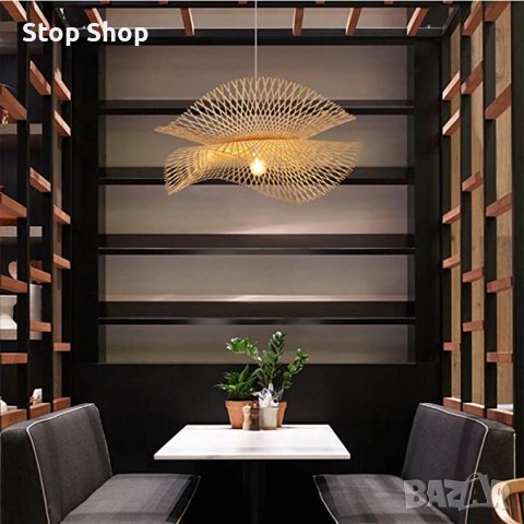 Лампа Бамбук Ръчно правена голяма диаметър 68см пендел, снимка 4 - Полилеи - 40156595