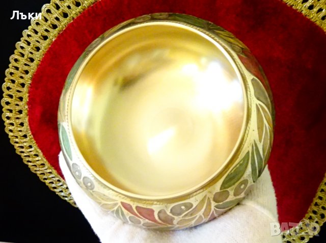 Бронзова кутия за бижута,захарница,клетъчен емайл., снимка 4 - Антикварни и старинни предмети - 36773943