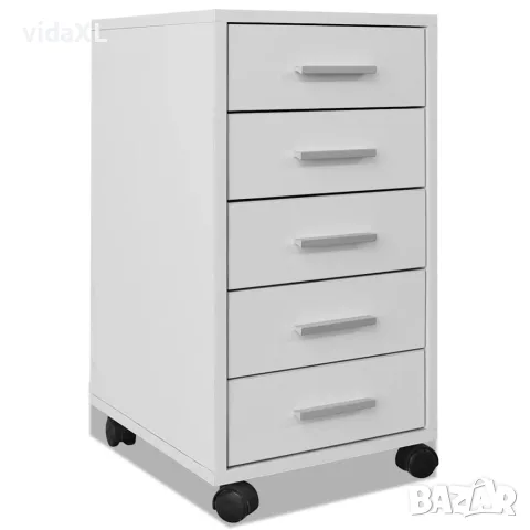 vidaXL Офис шкаф с колелца, 5 чекмеджета, бял