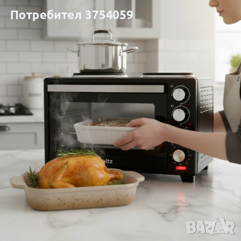Готварска печка Voltz с фурна и 2 котлона 3200W, компактна електрическа печка за кухня, снимка 6 - Печки, фурни - 53078786