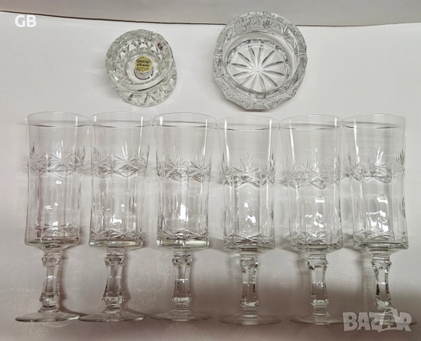 Кристални чаши за шампанско + пепелник + свещник, снимка 2 - Сервизи - 52807543