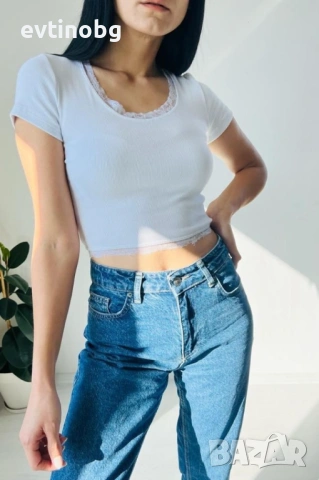 Къса дамска секси тениска с дантела на ръкавите / Цвят: бял, черен / Размер: С, М, Л, снимка 3 - Тениски - 54126258