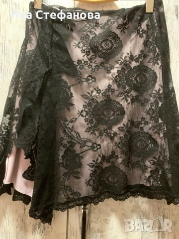 Дантелена официална вечерна черна пола с розова подплата , снимка 2 - Поли - 31497539