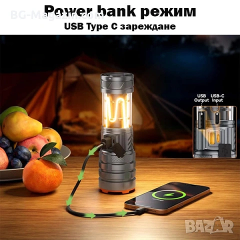 Мощен прожектор къмпинг лампа LED фенер USB зареждане за лов риболов къмпинг туризъм палатка, снимка 3 - Къмпинг осветление - 53032295