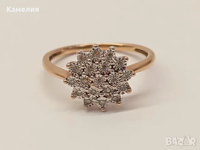 Руско злато. Пръстен с брилианти , снимка 2 - Пръстени - 55785234