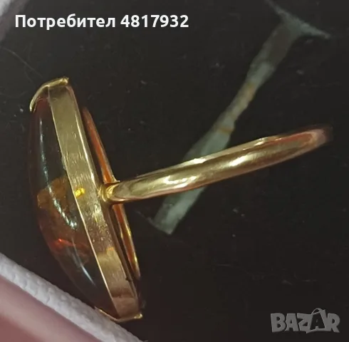 Златен пръстен с кехлибар., снимка 3 - Пръстени - 56481440