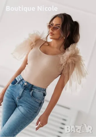 Уникално боди с ръкави от тюл   , снимка 4 - Корсети, бюстиета, топове - 49770011