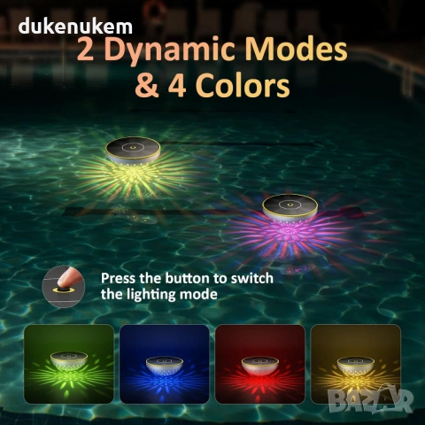 Соларнa плаващa RGB LED лампa за басейн с автоматично включване, водоустойчивa, снимка 3 - Лед осветление - 53016949