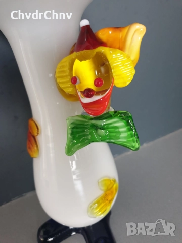Murano 25см/стара италианска стъклена ваза-клоун от Мурано стъкло, снимка 3 - Вази - 52445965