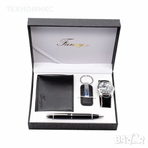 Елегантен мъжки комплект – Часовник, портфейл, химикал и ключодържател