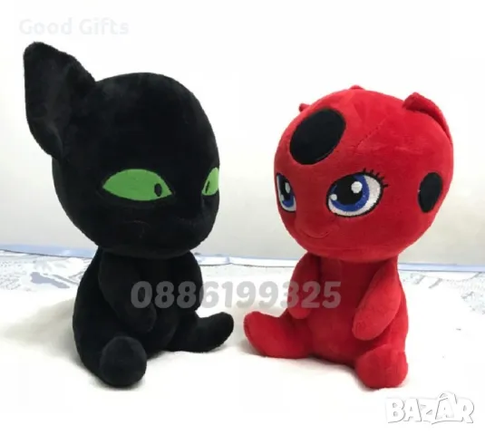 Комплект Плюшени играчки Tikki и Plagg Калинката и Черния котарак, снимка 4 - Плюшени играчки - 47427862