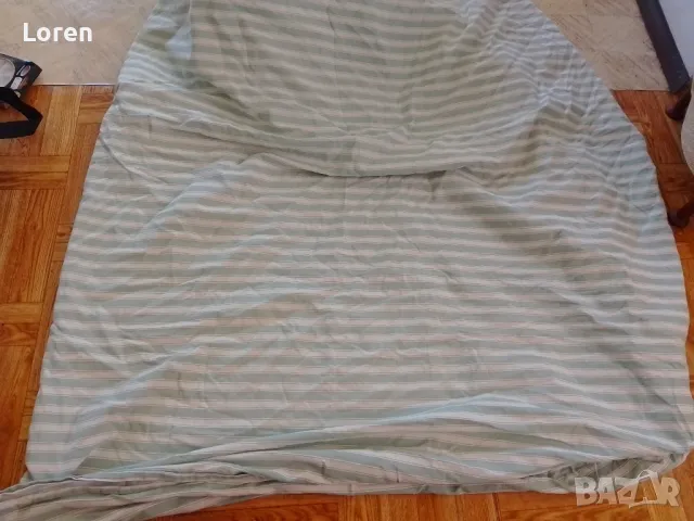 Памучен чаршаф за лято на синьо зелени и бели райета с ластик за единично легло или канапе, снимка 3 - Спално бельо - 50067188