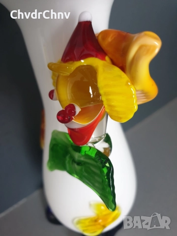 Murano 25см/стара италианска стъклена ваза-клоун от Мурано стъкло, снимка 4 - Вази - 52445965