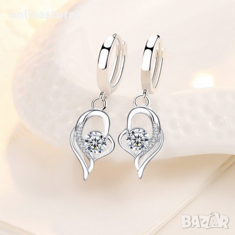 Сребърни обеци 925 - Блестящо Сърце Код: BX518, снимка 4 - Обеци - 33746419
