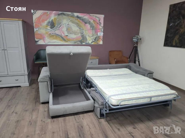 Сив ъглов диван от плат с функция сън и ракла и подвижни облегалки, снимка 2 - Дивани и мека мебел - 44606187