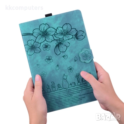 Samsung Galaxy Tab S11 Ultra-Кожен калъф с Протектор, Дизайн Цветя & Котка, Стойка и Държач за писал, снимка 11 - Калъфи, кейсове - 52088632