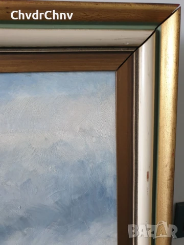 Herman 108х69см/стара голяма картина масло върху платно/пейзаж/къща-път-гора/дървена рамка, снимка 7 - Картини - 50703245