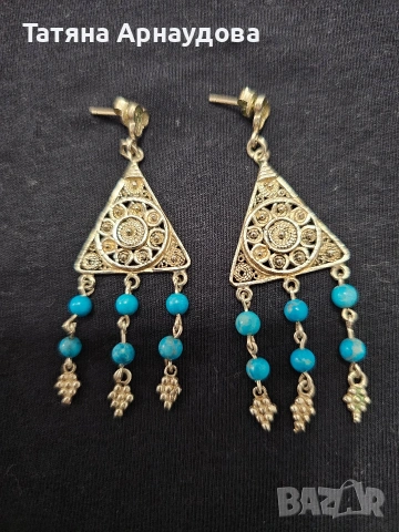 Уникални сребърни обеци с тюркоаз 