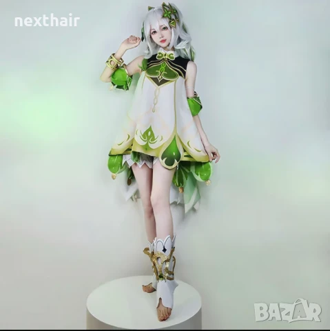 Аниме косплей бяла перука Nahida Genshin Impact с подвижна опашка и плитка, снимка 2 - Аксесоари за коса - 50332024