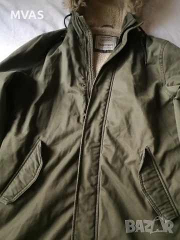 Ново мъжко есенно яке парка с качулка с косъм цвят каки с качулкаS M размер, снимка 3 - Якета - 51877491