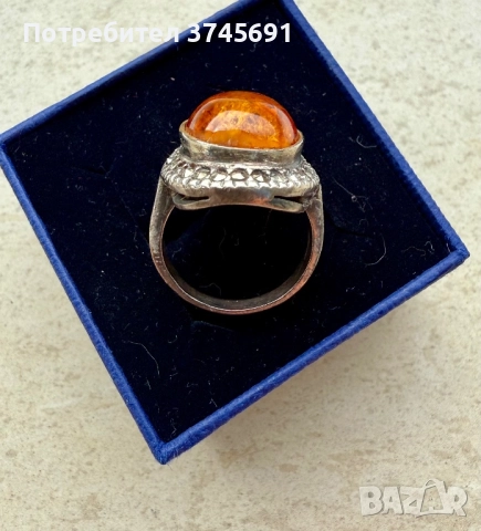 Античен руски пръстен сребро и кехлибар, снимка 2 - Пръстени - 48478119
