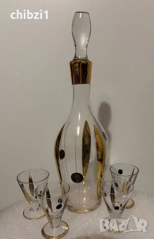 Ретро стъклен сервиз за алкохол (ракия или ликьор) в стил Mid-Century Modern