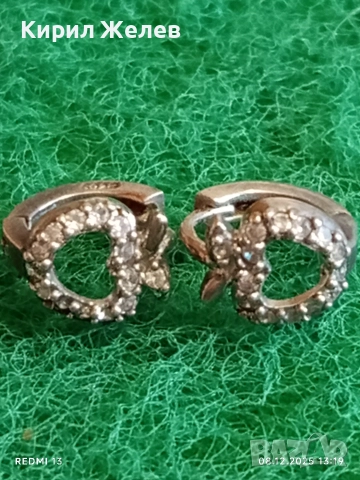 Елегантни сребърни обеци във формата на ЯБЪЛКА с инкрустирани кристали 47158