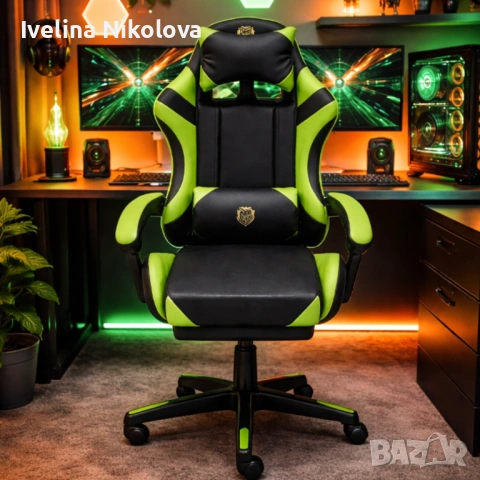 Ергономичен геймърски стол с масажна функция и поставка за крака, PU екокожа, метална рамка, регулир, снимка 5 - Столове - 53934787