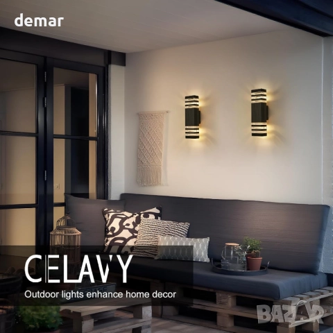 CELAVY Външна стенна лампа, IP65 LED лампа за веранда/входна врата, 2хGU10 крушки, черна, снимка 9 - Лампи за стена - 51932464