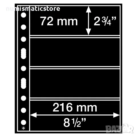 Leuchtturm Grande- 4S черни листи- за пощенски марки 216х72 мм /5 бр/