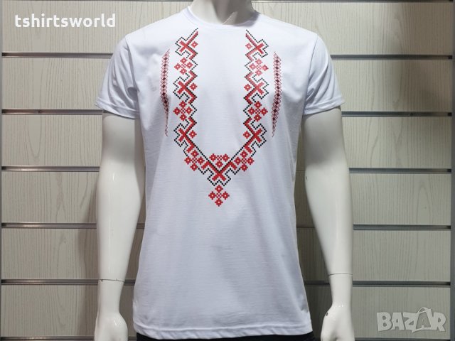 Нова мъжка бяла тениска с трансферен печат Шевица, Етно мотив, България, снимка 3 - Тениски - 31329081