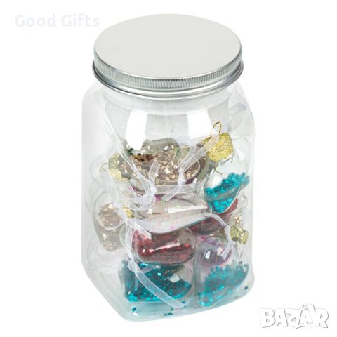 15 броя Комплект Буркан със стъклени коледни звезди и сърца, снимка 2 - Други стоки за дома - 42687011