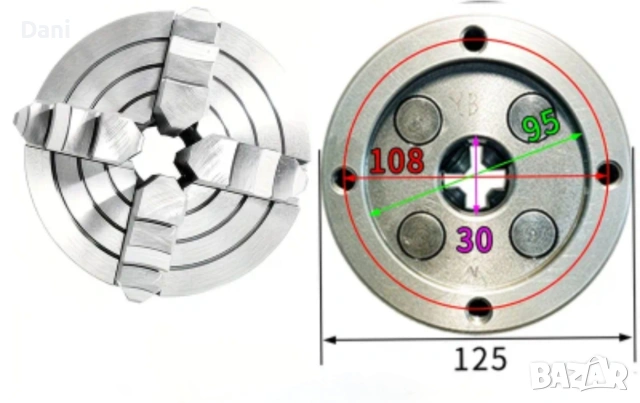 4-челюстен универсал 125мм., снимка 5 - Стругове - 54131090