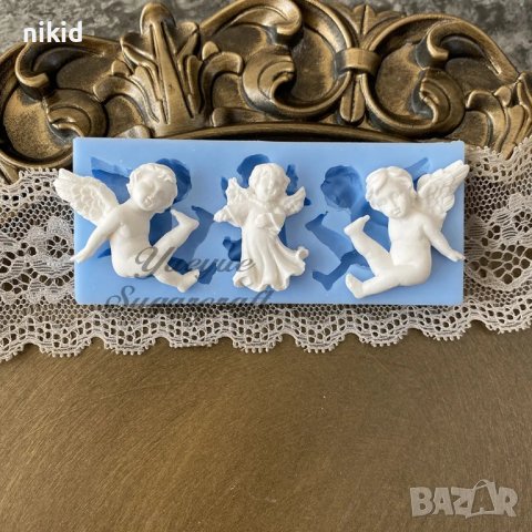 3 ангела ангел ангелче ангелчета силиконов молд форма фондан гипс пита декор, снимка 2 - Форми - 40761094