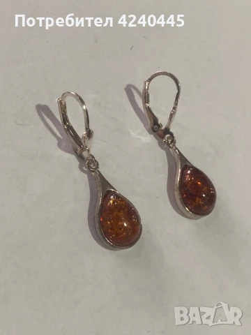Сребърни обеци с кехлибар, снимка 2 - Обеци - 50712393