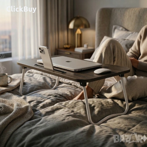 Мултифункционална сгъваема маса за лаптоп или хранене, с поставка за таблет и телефон, снимка 4 - Маси - 54153459