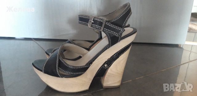 Дамски сандали с висок ток и платформа. Естествена кожа. Джиани, снимка 1