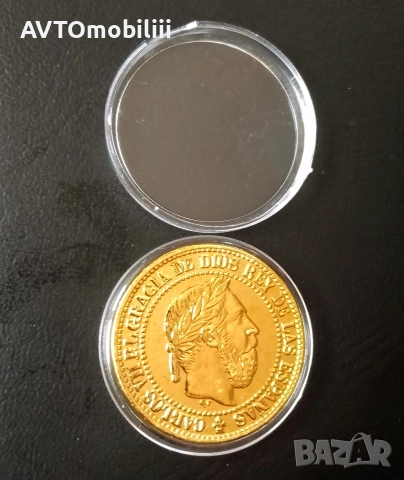 Позлатена Испанска монета в защитна капсула , снимка 3 - Нумизматика и бонистика - 52858571
