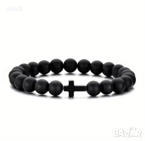 Ластична гривна черен и бял цвят с кръст