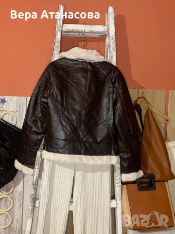 👜 Зимно кожено яке в тъмнокафяв цвят🥾, снимка 2 - Якета - 53321769