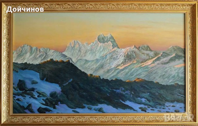  Кавказ, връх Ушба, на разсъмване, маслени бои, платно, снимка 1 - Картини - 30248988