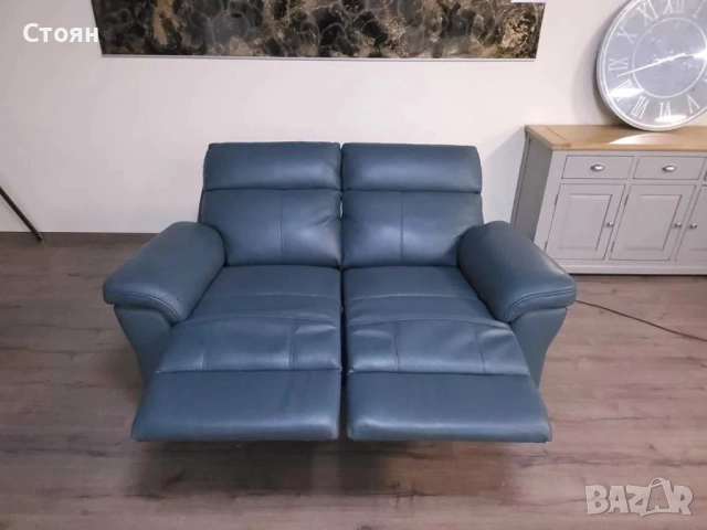 Синьо - зелен кожен диван двойка с ел релакс механизъм La-z-boy, снимка 9 - Дивани и мека мебел - 51955388