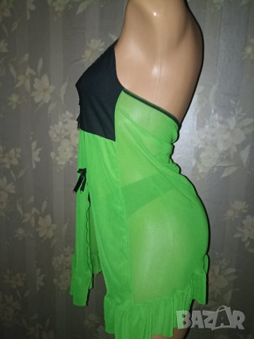 Секси къса нощничка от тюл в зелено и черно L, снимка 7 - Бельо - 42095084
