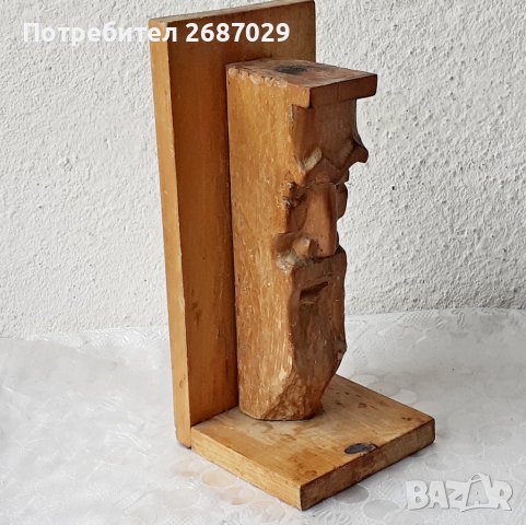 Голям стар дървен ограничител за книги, фигура, дърворезба Bookend