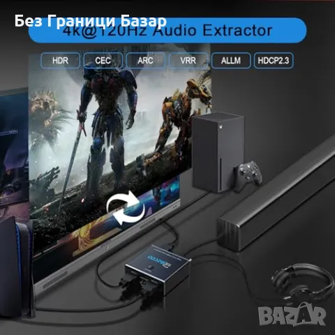 Нов HDMI аудио конвертор 4K 120Hz – оптичен SPDIF, стерео 3.5мм, снимка 2 - Друга електроника - 49089667